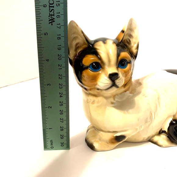 Vintage Harvey Knox Ceramic Calico Cat Blue Eyes Signed - Picture 14 of 15
